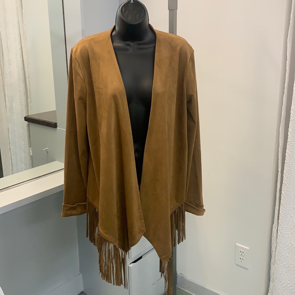 Paparazzi tan fringe jacket. Brand new with tags. Vegan Suede.